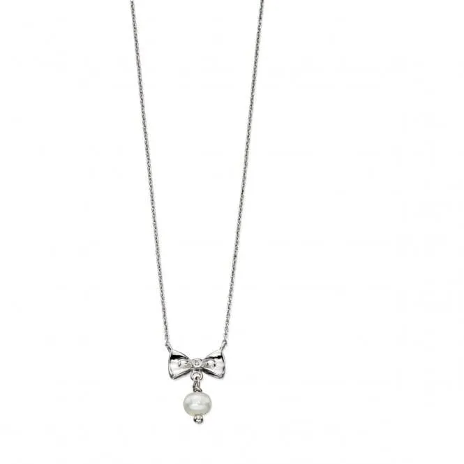 Sterling Silver White Pearl Bow Drop Necklace N4077