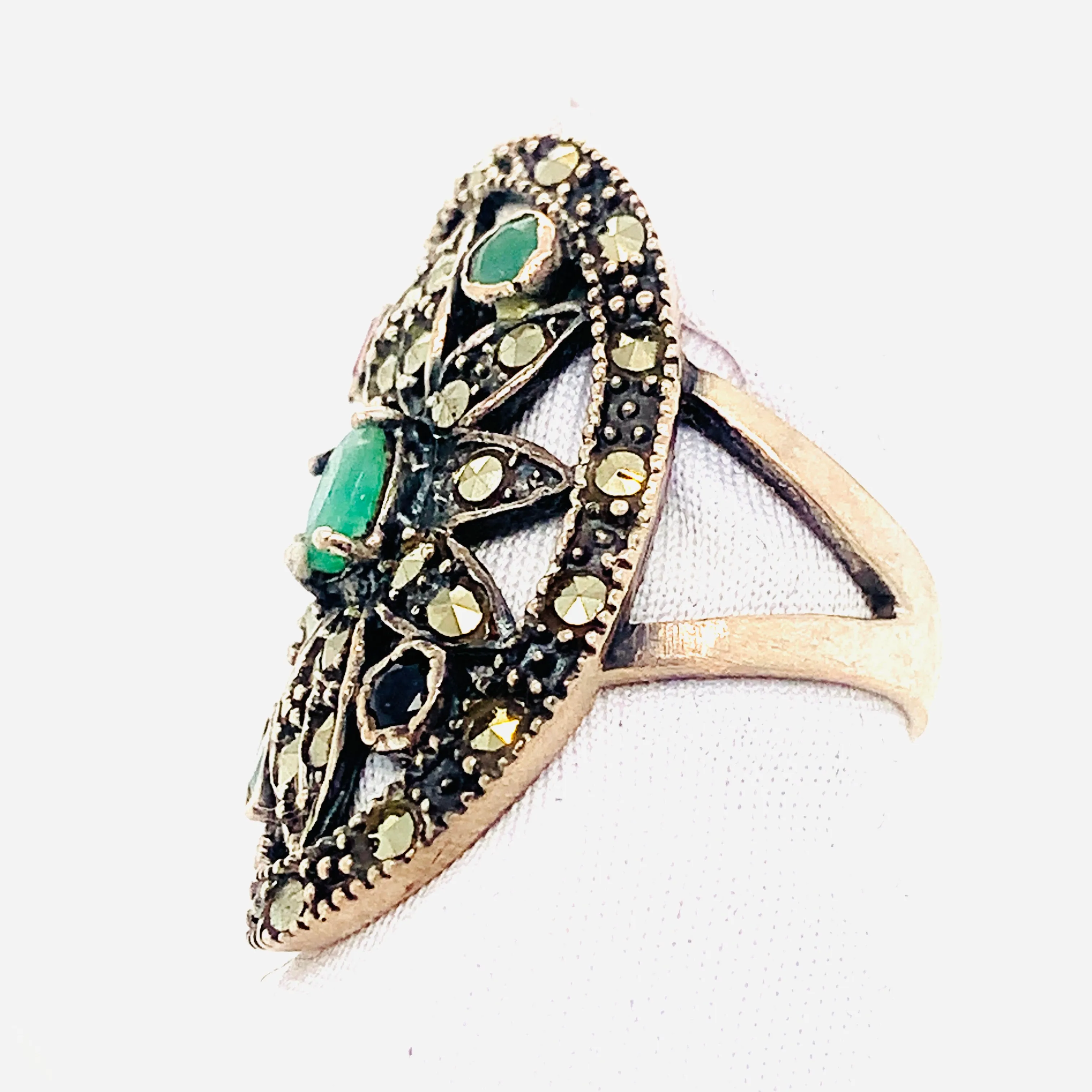 Sterling Sliver Marcasite Multi Precious Stone Ring