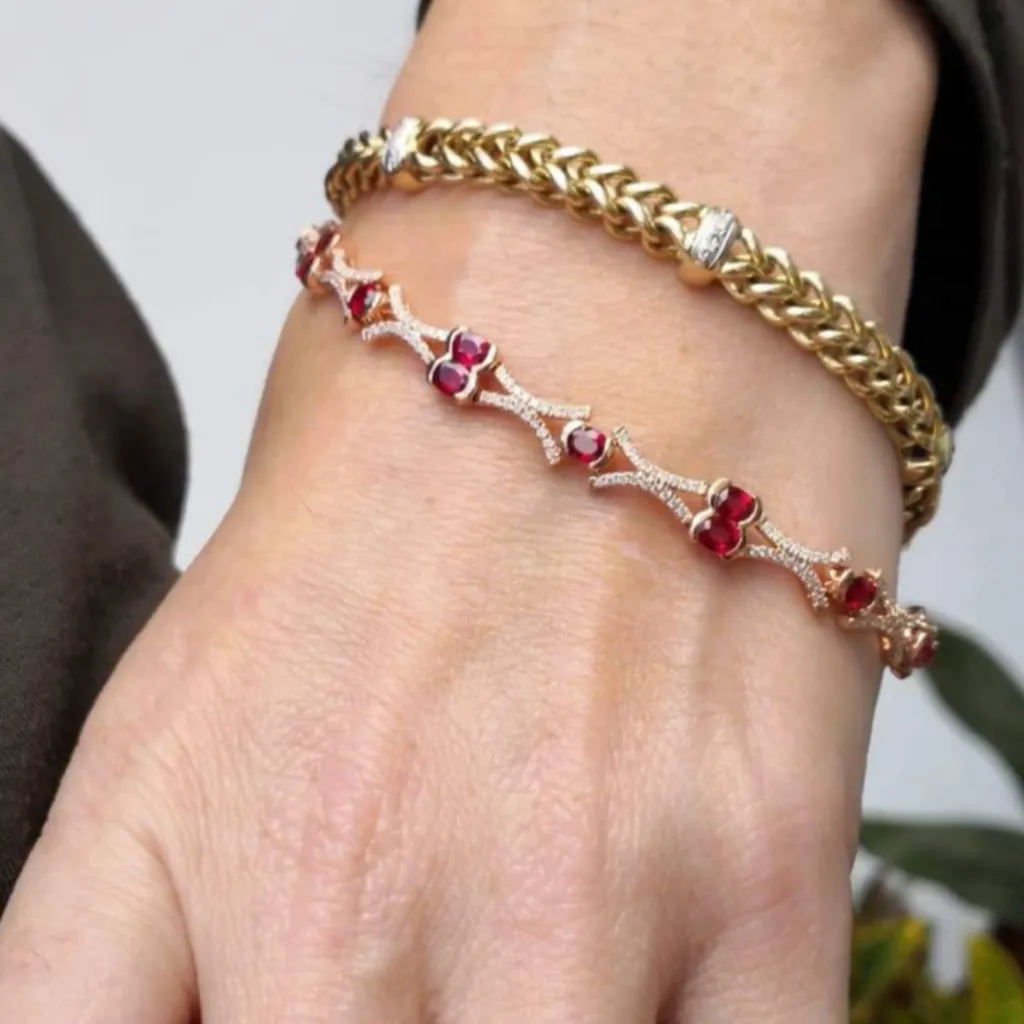 Stunning Ruby and Diamond Bracelet 14ky Rose Gold