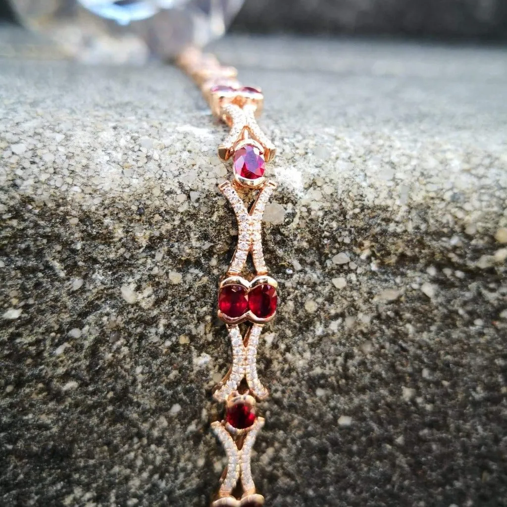 Stunning Ruby and Diamond Bracelet 14ky Rose Gold