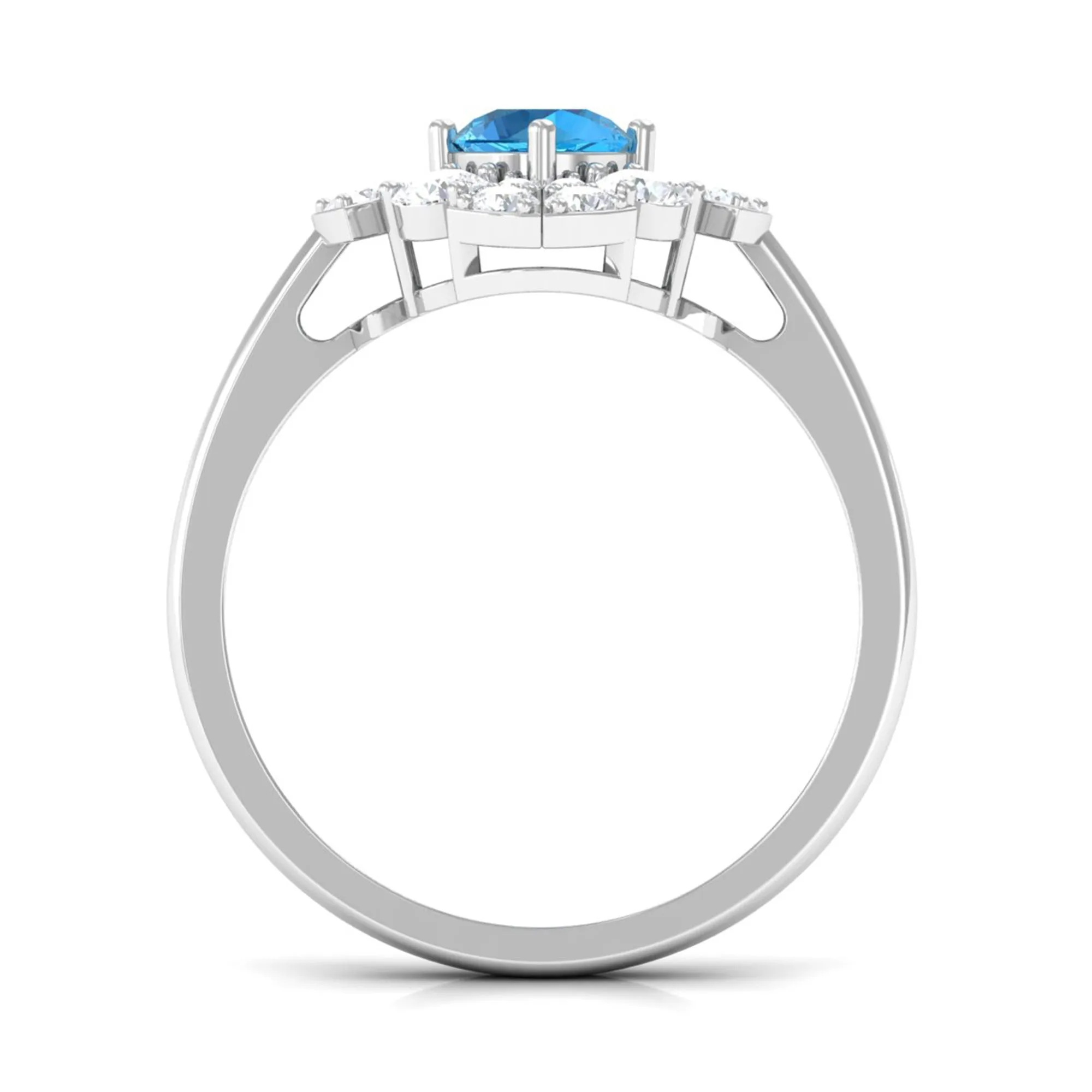 Swiss Blue Topaz Floral Engagement Ring with Moissanite