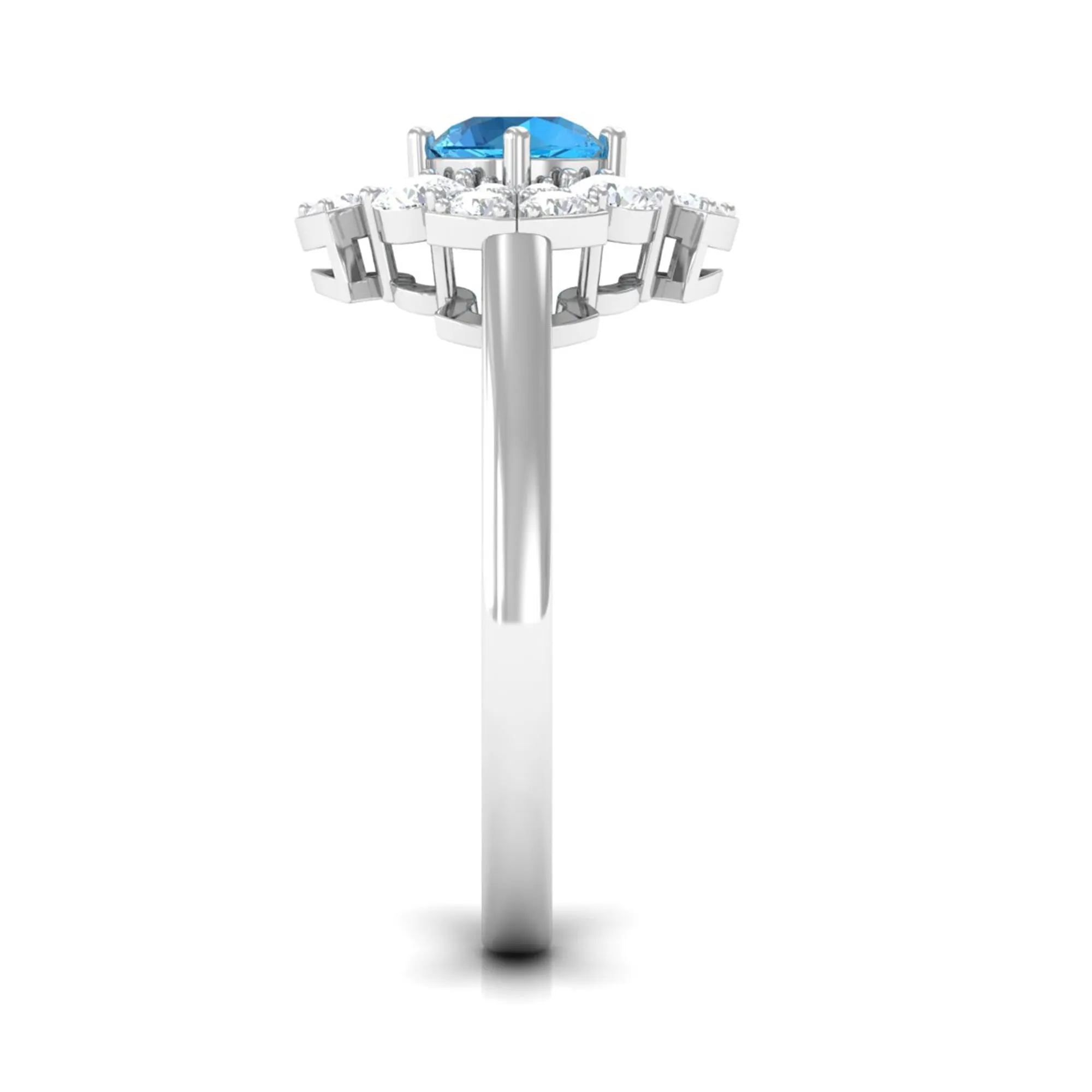 Swiss Blue Topaz Floral Engagement Ring with Moissanite