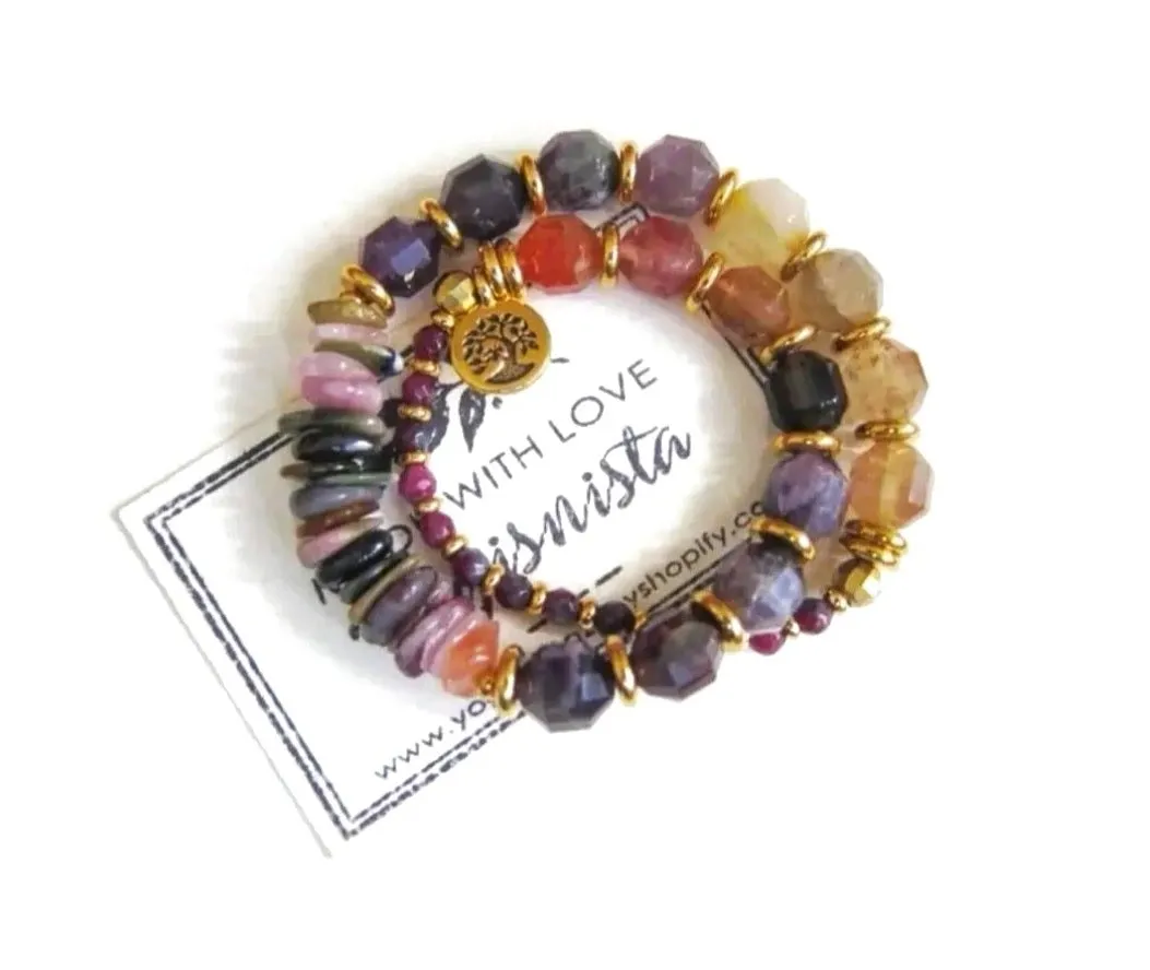 Tourmaline Rainbow Mala Bracelet in stainless gold findings