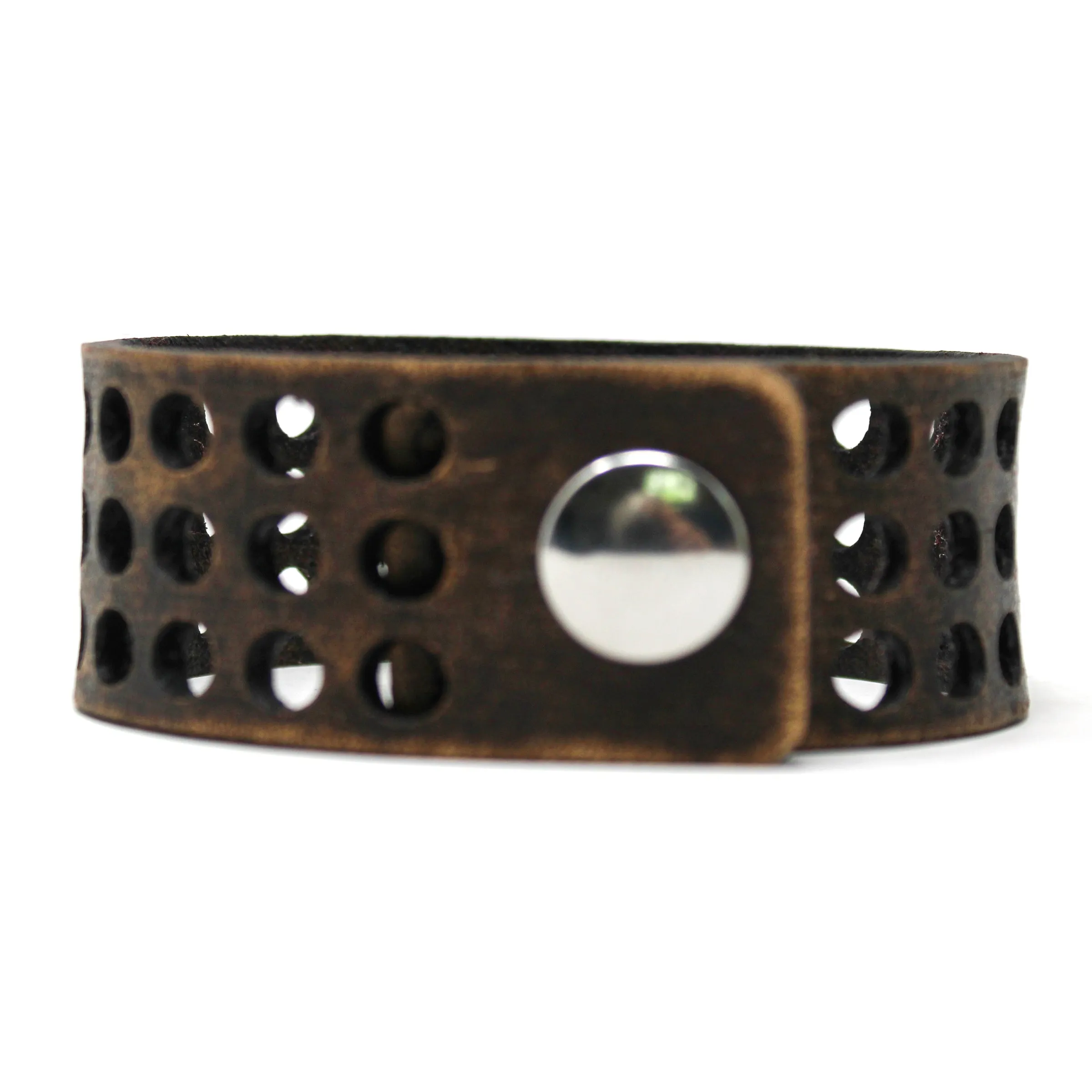 Unisex Leather Cuff - Circles Cut Cuff