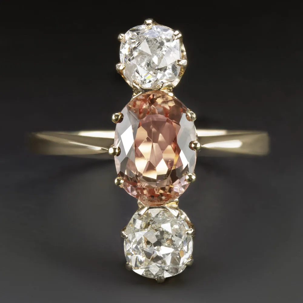 VINTAGE DIAMOND IMPERIAL TOPAZ COCKTAIL RING OLD MINE CUT 18k YELLOW GOLD PEACH