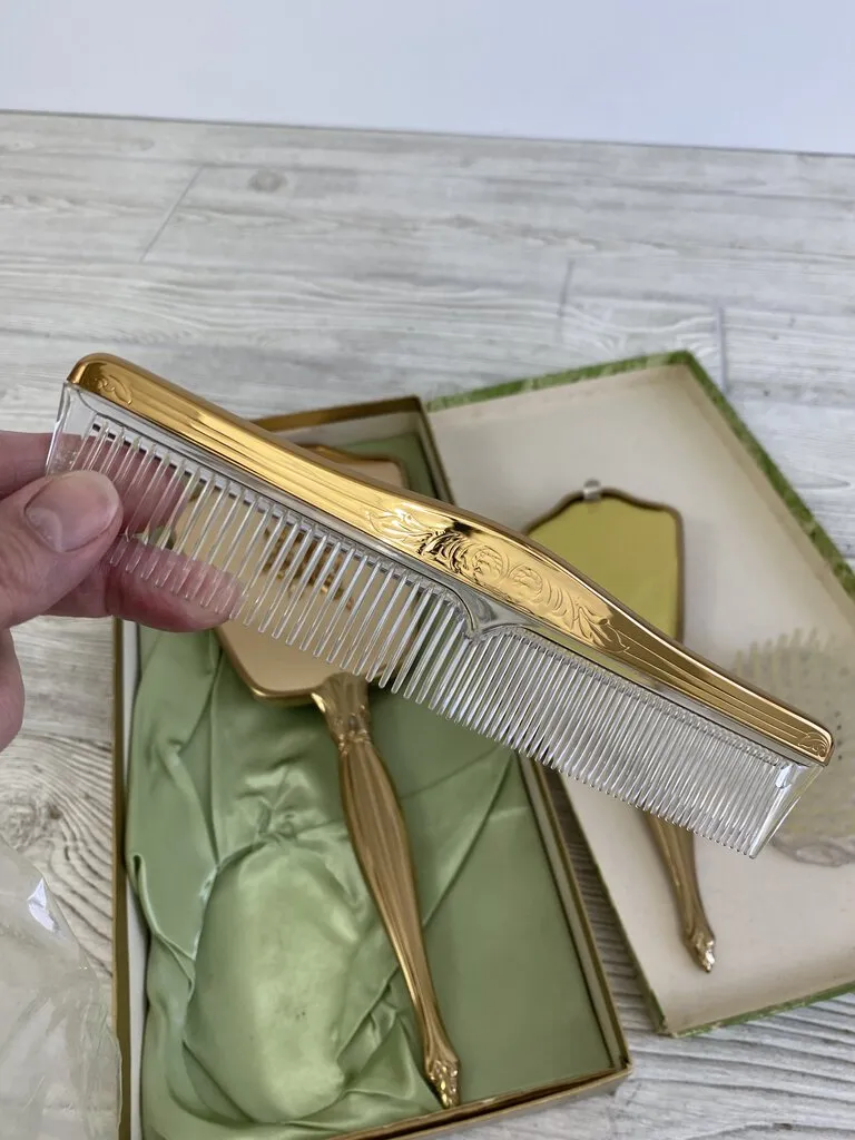 Vintage Lady Fair Gold Tone Vanity Set Mirror, Brush, Comb /rb