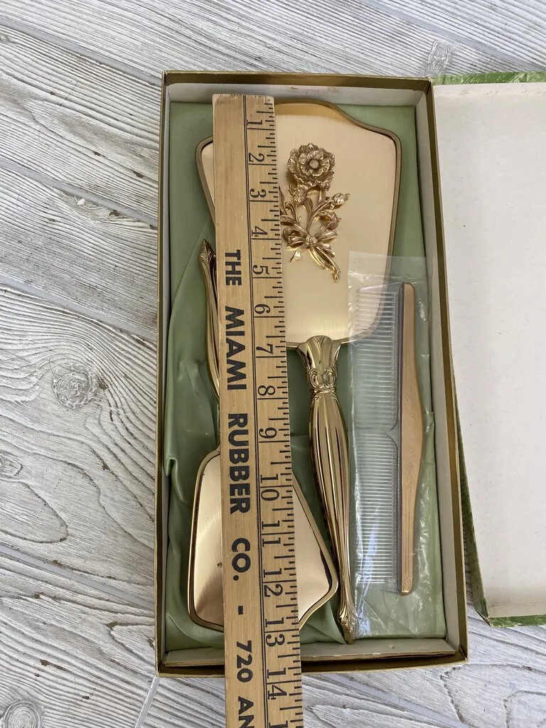 Vintage Lady Fair Gold Tone Vanity Set Mirror, Brush, Comb /rb