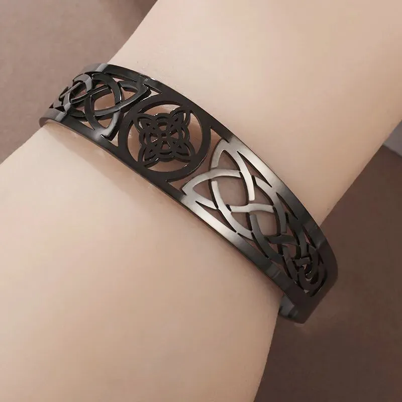 Witch Knot Cuff Bracelet Stainless Steel Pagan Witchcraft Symbol Magic Knot Good Luck Amulet Bangls Celtic Knot Jewelry