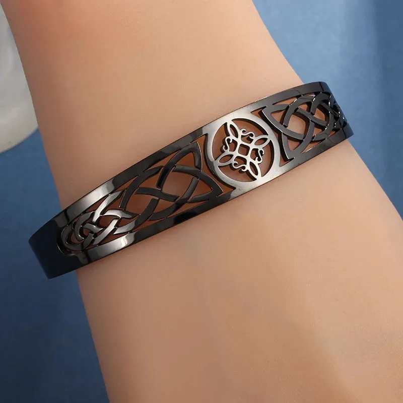 Witch Knot Cuff Bracelet Stainless Steel Pagan Witchcraft Symbol Magic Knot Good Luck Amulet Bangls Celtic Knot Jewelry