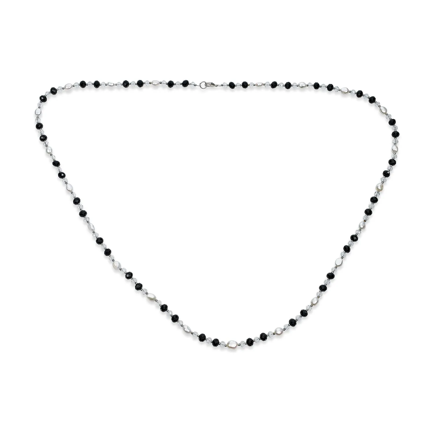 Wrap 40" Black & White Crystal Freshwater Cultured Pearl Strand Necklace